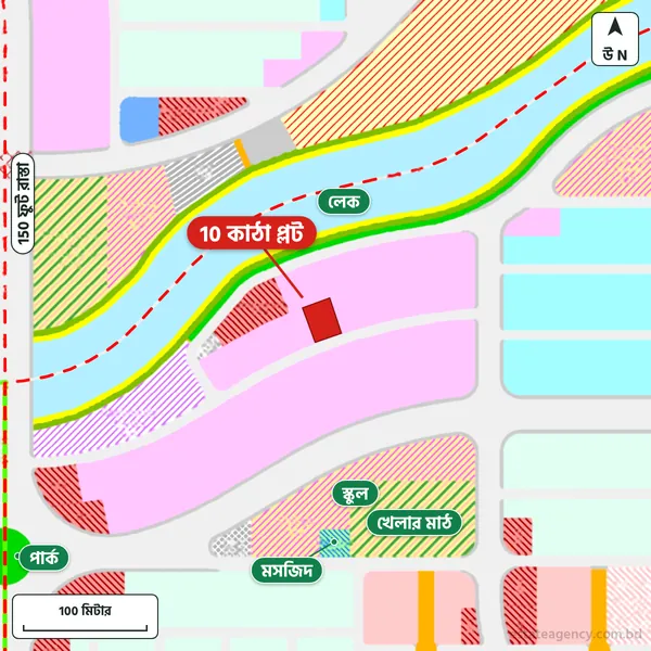 Map around the plot in Purbachal Sector 10; the plot is marked in red