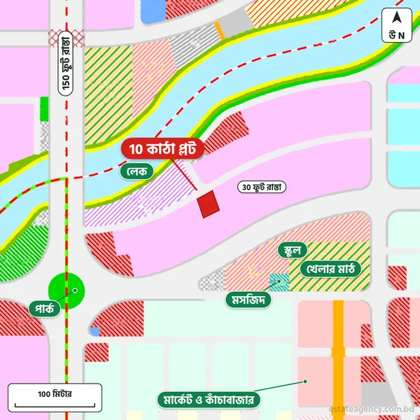 Map around the plot in Purbachal Sector 10; the plot is marked in red