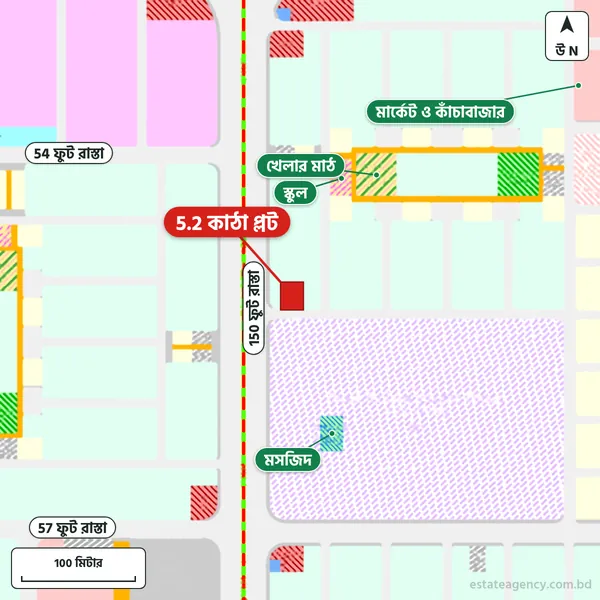 Map around the plot in Purbachal Sector 10; the plot is marked in red