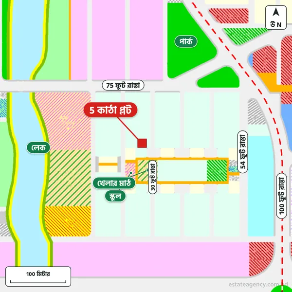 Map around the plot in Purbachal Sector 10; the plot is marked in red