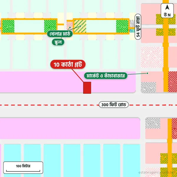 Map around the plot in Purbachal Sector 11; the plot is marked in red