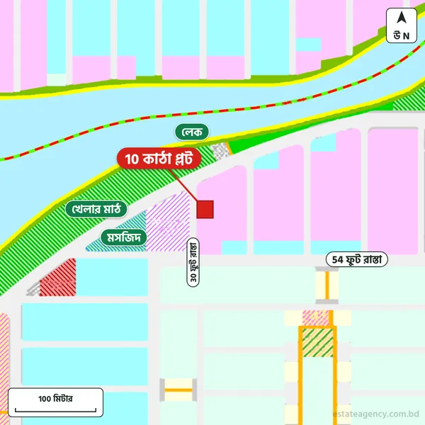 Map around the plot in Purbachal Sector 11; the plot is marked in red