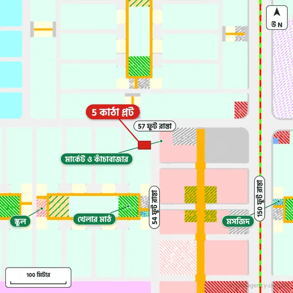 Map around the plot in Purbachal Sector 11; the plot is marked in red