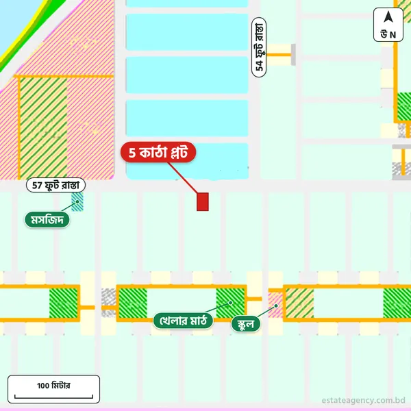 Map around the plot in Purbachal Sector 11; the plot is marked in red