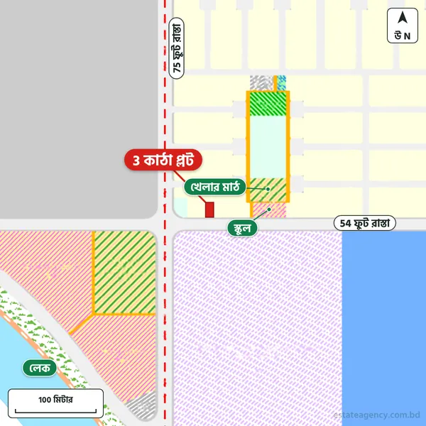 Map around the plot in Purbachal Sector 13; the plot is marked in red