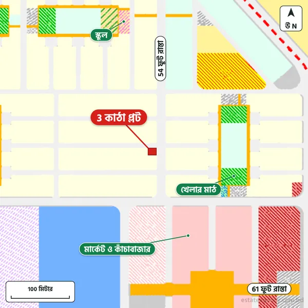 Map around the plot in Purbachal Sector 13; the plot is marked in red
