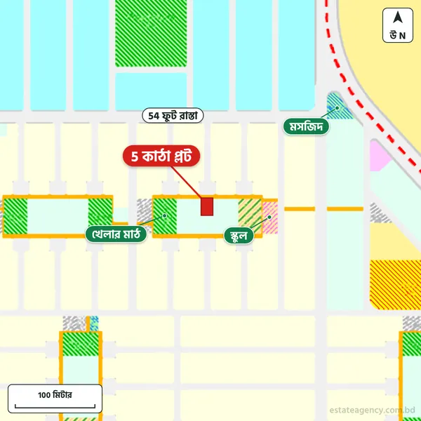 Map around the plot in Purbachal Sector 13; the plot is marked in red