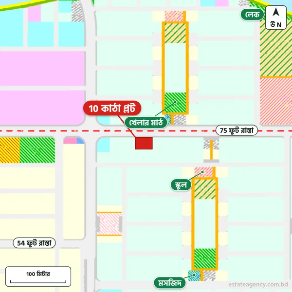 Map around the plot in Purbachal Sector 15; the plot is marked in red