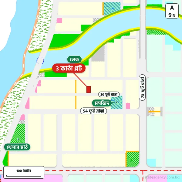 Map around the plot in Purbachal Sector 15; the plot is marked in red