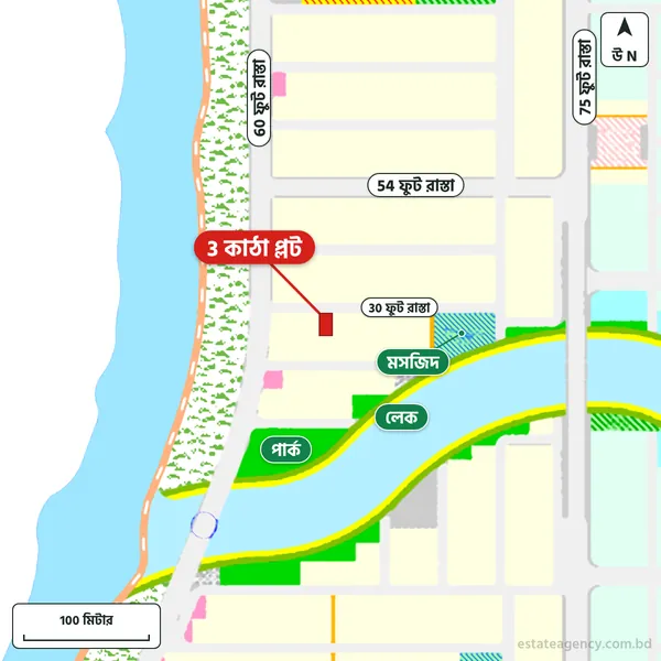 Map around the plot in Purbachal Sector 15; the plot is marked in red