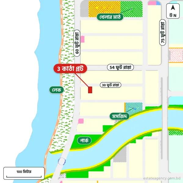 Map around the plot in Purbachal Sector 15; the plot is marked in red