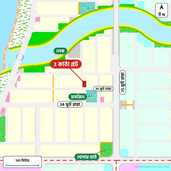 Map around the plot in Purbachal Sector 15; the plot is marked in red