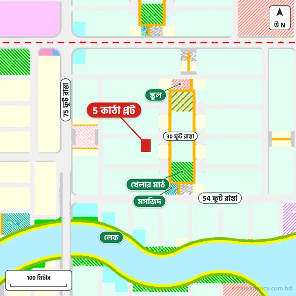 Map around the plot in Purbachal Sector 15; the plot is marked in red
