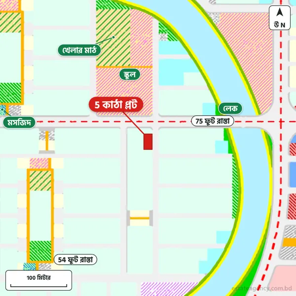 Map around the plot in Purbachal Sector 15; the plot is marked in red