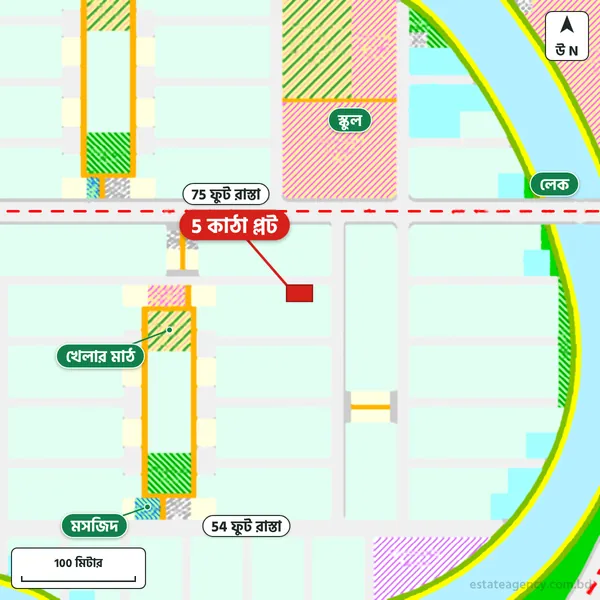 Map around the plot in Purbachal Sector 15; the plot is marked in red