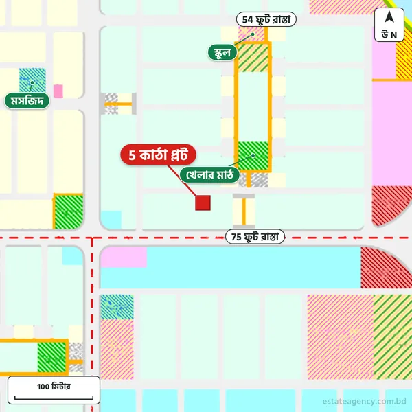 Map around the plot in Purbachal Sector 15; the plot is marked in red