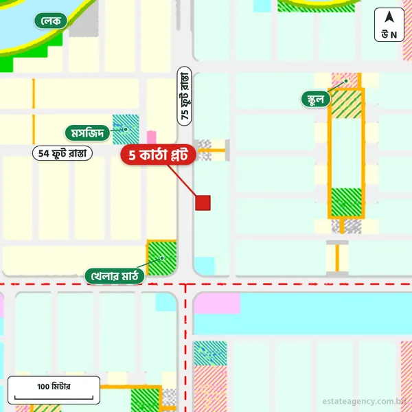 Map around the plot in Purbachal Sector 15; the plot is marked in red