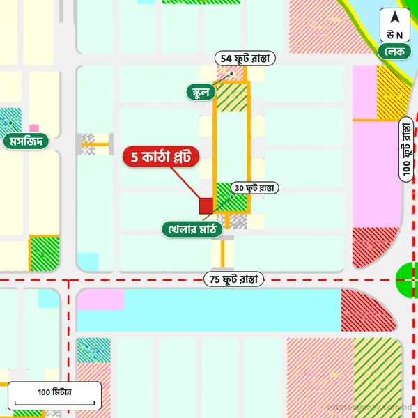 Map around the plot in Purbachal Sector 15; the plot is marked in red