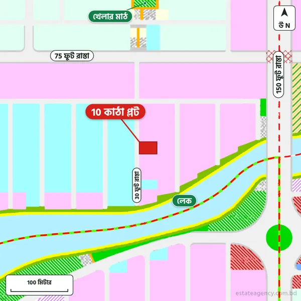 Map around the plot in Purbachal Sector 17; the plot is marked in red