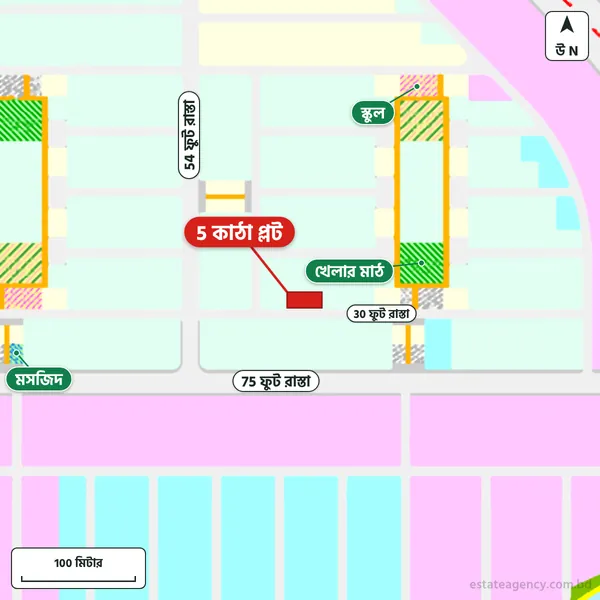 Map around the plot in Purbachal Sector 17; the plot is marked in red