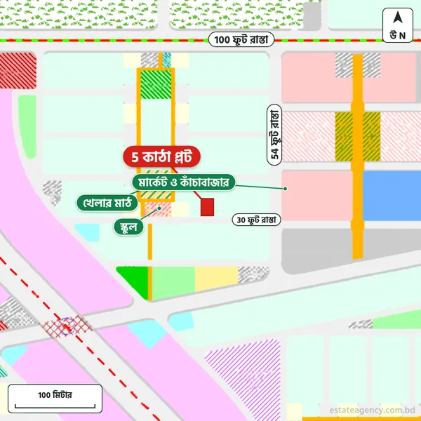 Map around the plot in Purbachal Sector 18; the plot is marked in red