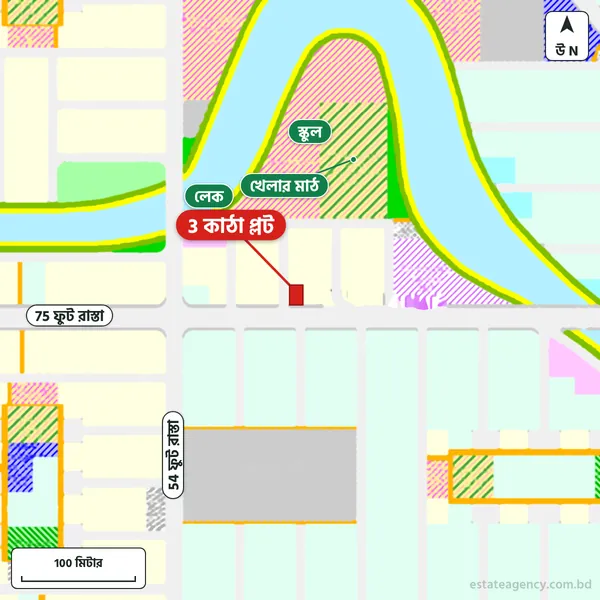 Map around the plot in Purbachal Sector 20; the plot is marked in red