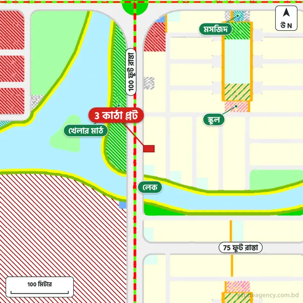 Map around the plot in Purbachal Sector 20; the plot is marked in red