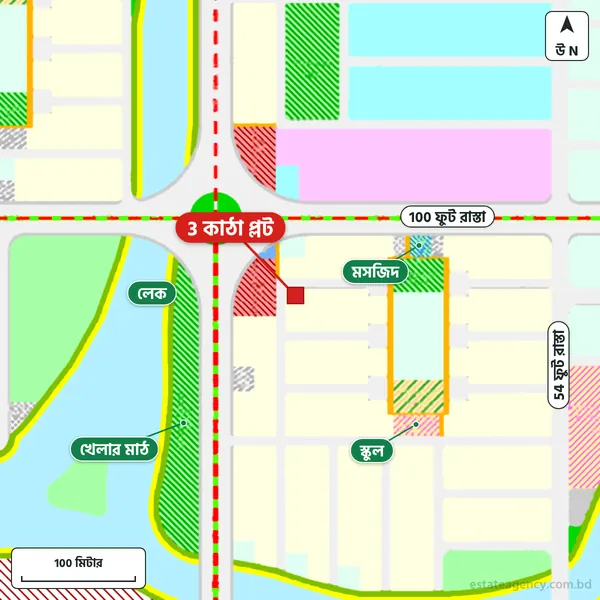 Map around the plot in Purbachal Sector 20; the plot is marked in red