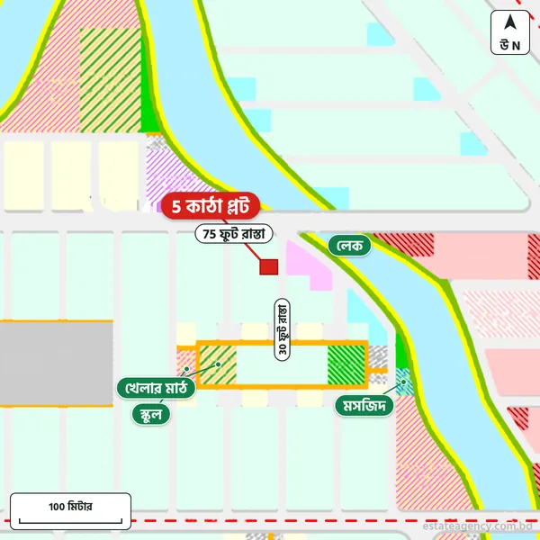 Map around the plot in Purbachal Sector 20; the plot is marked in red
