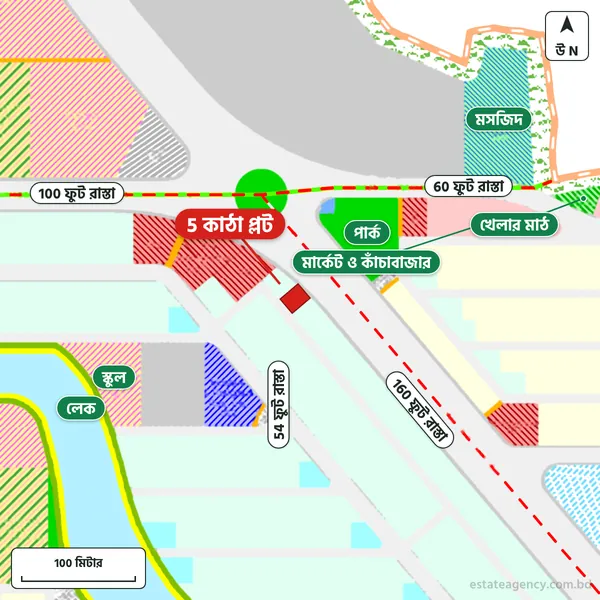 Map around the plot in Purbachal Sector 20; the plot is marked in red