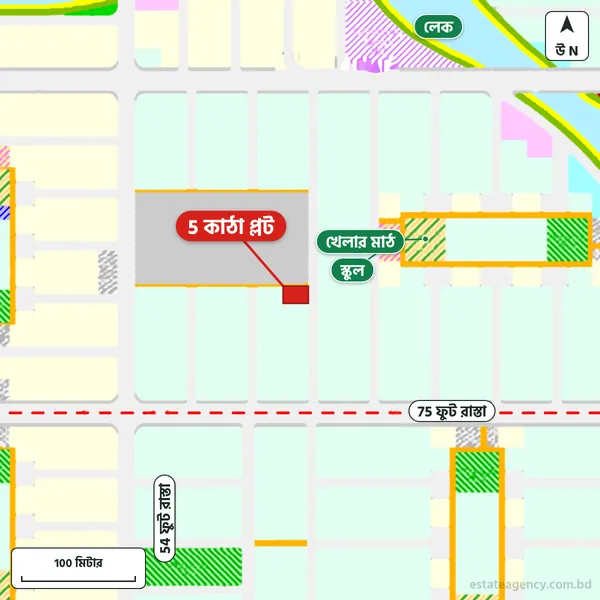 Map around the plot in Purbachal Sector 20; the plot is marked in red