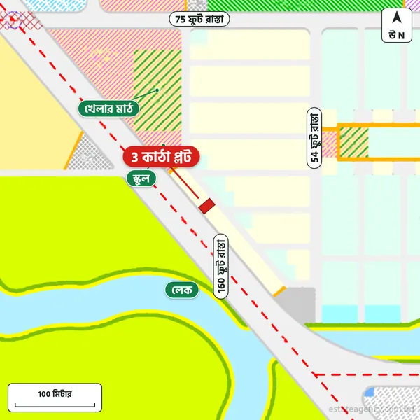 Map around the plot in Purbachal Sector 21; the plot is marked in red