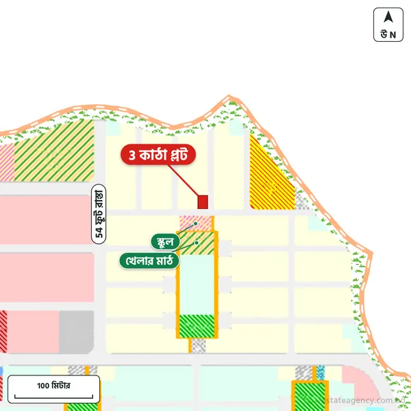 Map around the plot in Purbachal Sector 21; the plot is marked in red