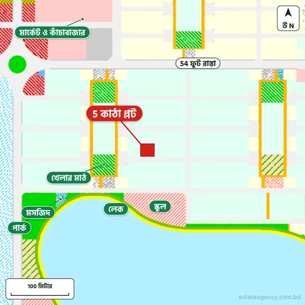 Map around the plot in Purbachal Sector 21; the plot is marked in red
