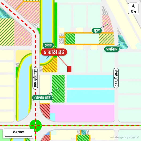 Map around the plot in Purbachal Sector 22; the plot is marked in red