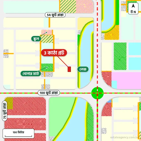 Map around the plot in Purbachal Sector 23; the plot is marked in red