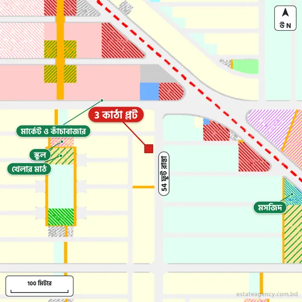 Map around the plot in Purbachal Sector 23; the plot is marked in red