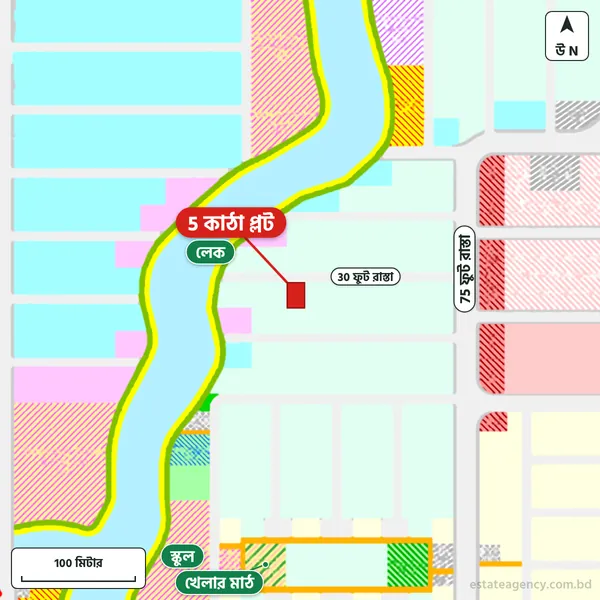 Map around the plot in Purbachal Sector 23; the plot is marked in red