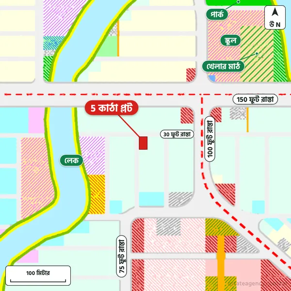 Map around the plot in Purbachal Sector 23; the plot is marked in red