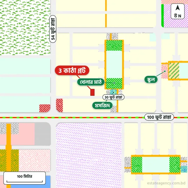 Map around the plot in Purbachal Sector 24; the plot is marked in red