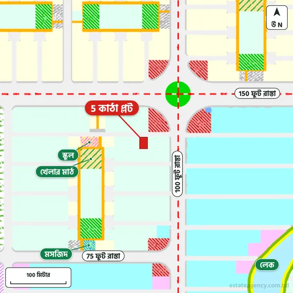 Map around the plot in Purbachal Sector 24; the plot is marked in red