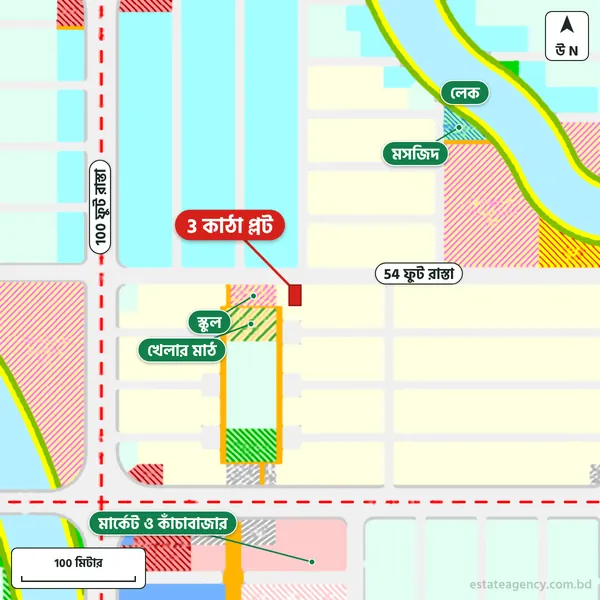 Map around the plot in Purbachal Sector 25; the plot is marked in red