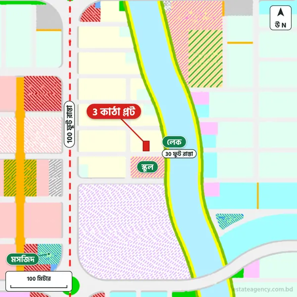 Map around the plot in Purbachal Sector 25; the plot is marked in red