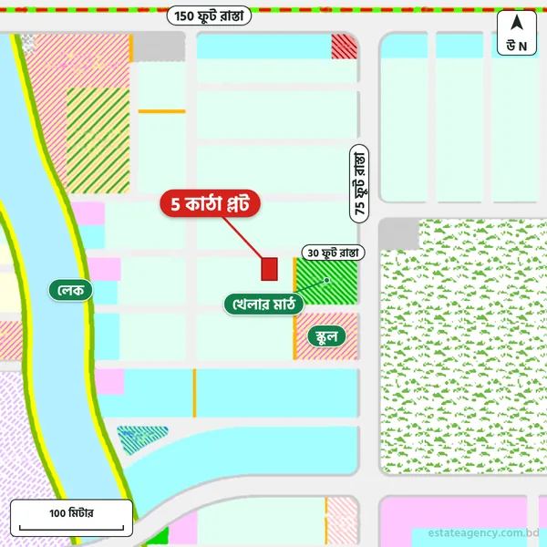 Map around the plot in Purbachal Sector 25; the plot is marked in red