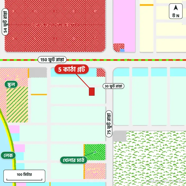 Map around the plot in Purbachal Sector 25; the plot is marked in red