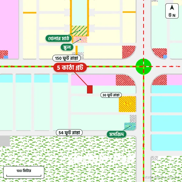 Map around the plot in Purbachal Sector 25; the plot is marked in red