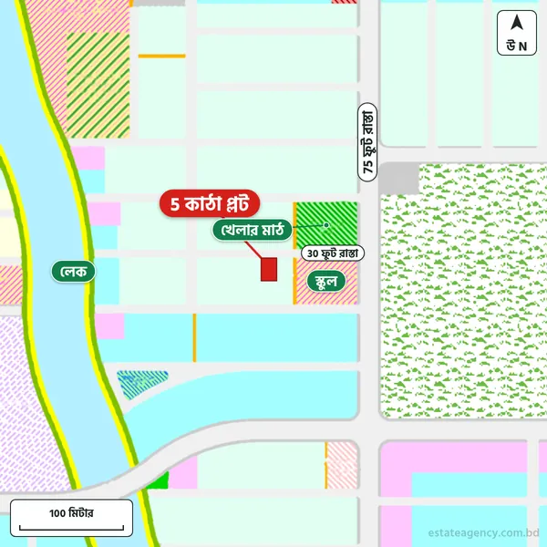 Map around the plot in Purbachal Sector 25; the plot is marked in red
