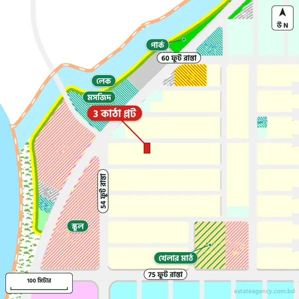Map around the plot in Purbachal Sector 26; the plot is marked in red