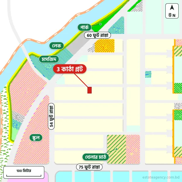 Map around the plot in Purbachal Sector 26; the plot is marked in red