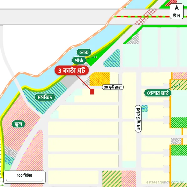 Map around the plot in Purbachal Sector 26; the plot is marked in red